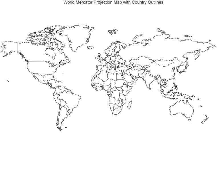 Printable Free Outline Blank Map of The World with Countries