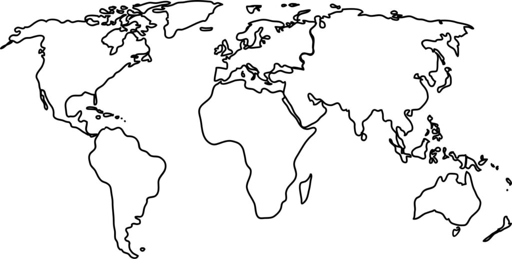World Map with Black And White Outline