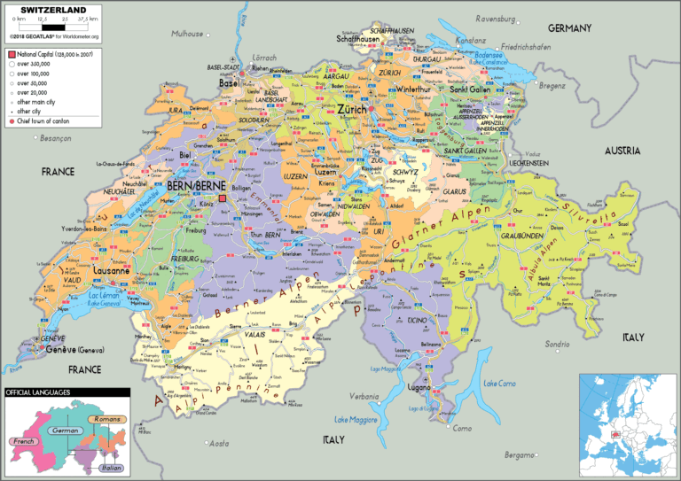 Free Printable Map of Switzerland with Cities [Detailed Map]