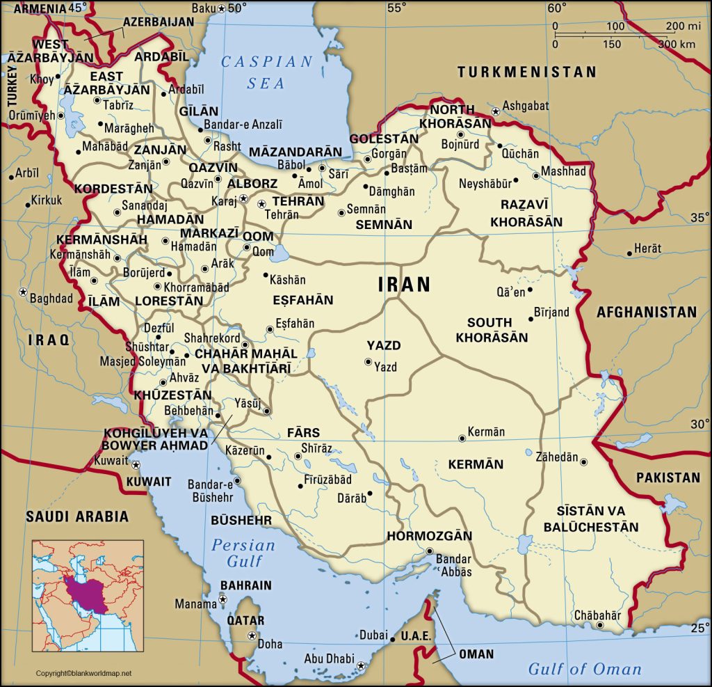 Iran Map with Cities Labeled