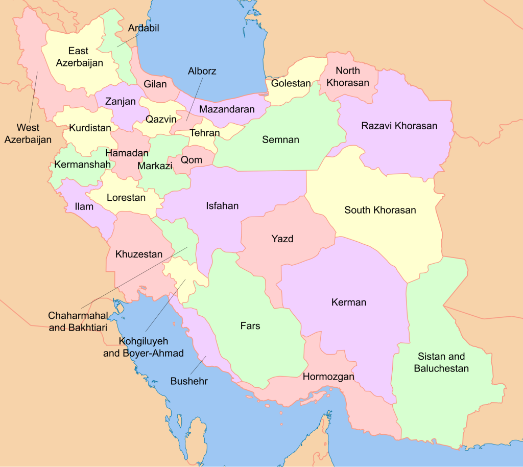 Labeled Map of Iran with States