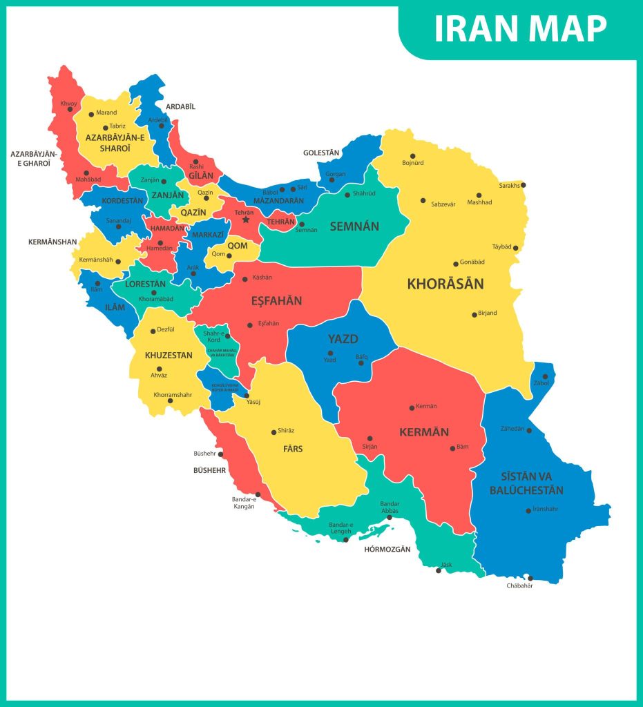 Labeled Map of Iran with States